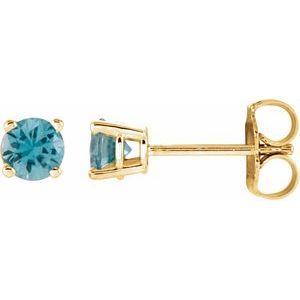 14K Yellow Gold 4 mm Natural Blue Zircon Earrings