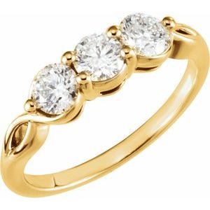 14K Yellow Gold 1 CTW Natural Diamond Three-Stone Ring