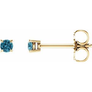 14K Yellow Gold 2.5 mm Natural Blue Zircon Earrings