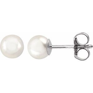 14K White Gold 5 mm Cultured White Akoya Pearl Earrings