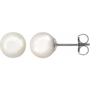 14K White Gold 7 mm Cultured White Akoya Pearl Earrings