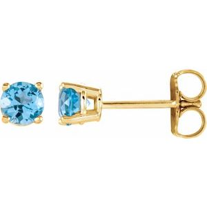 14K Yellow Gold 2.5 mm Natural Sky Blue Topaz Earrings