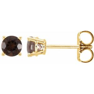 14K Yellow Gold 4 mm Natural Smoky Quartz Earrings