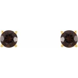 14K Yellow Gold 4 mm Natural Smoky Quartz Earrings – image 2