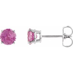 14K White 4 mm Natural Pink Tourmaline Earrings