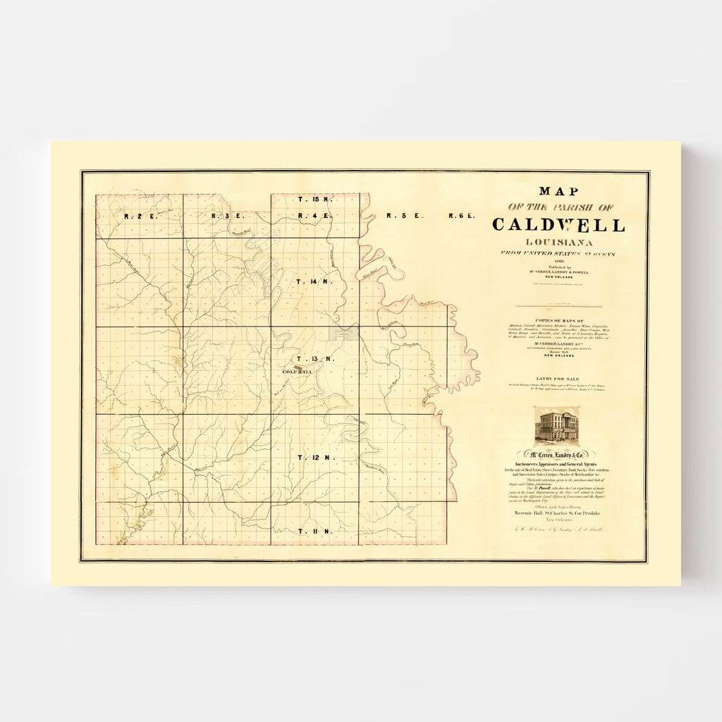 Vintage Map of Caldwell Parish, Louisiana 1860
