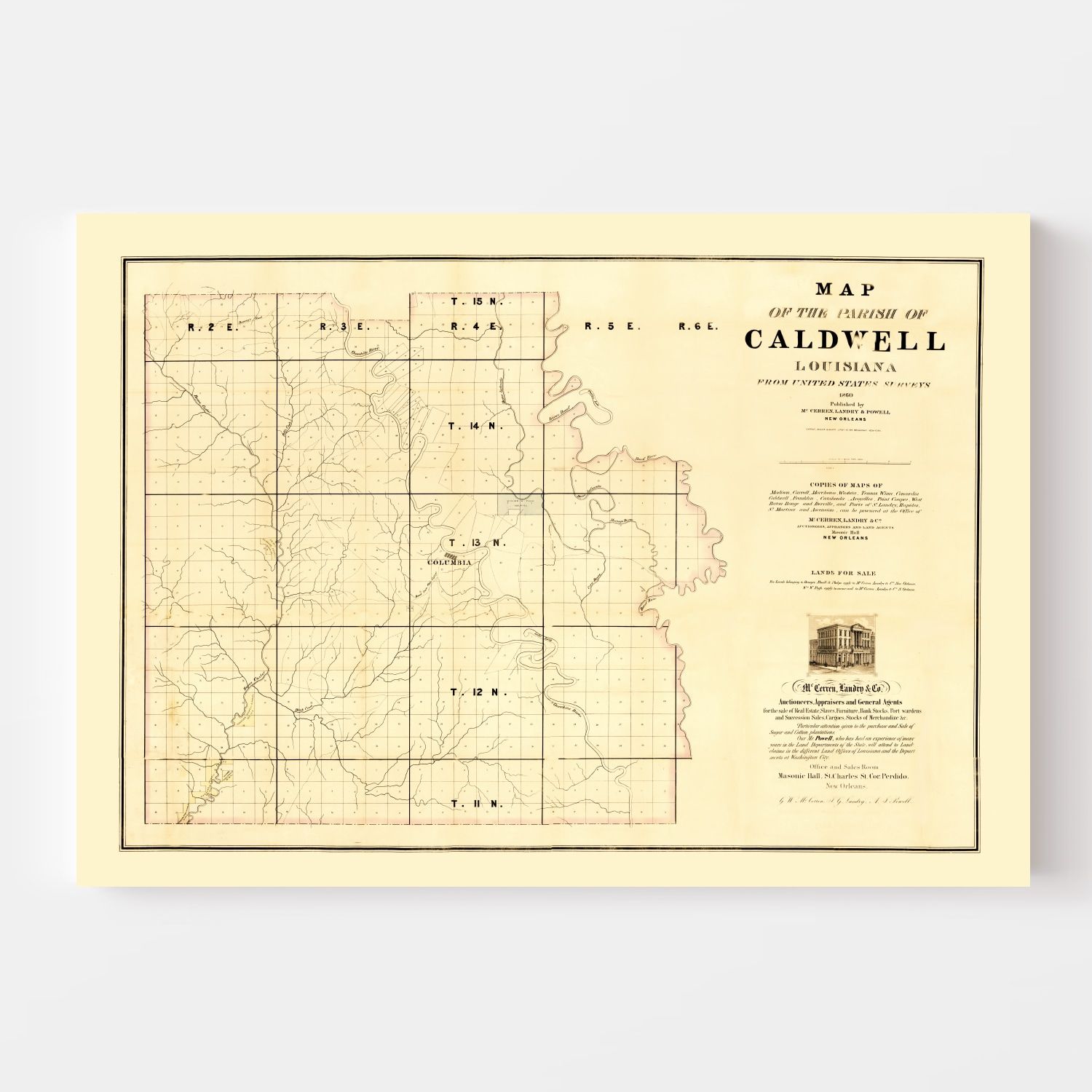 Vintage Map of Caldwell Parish, Louisiana 1860