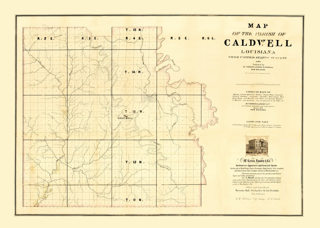 Vintage Map of Caldwell Parish, Louisiana 1860