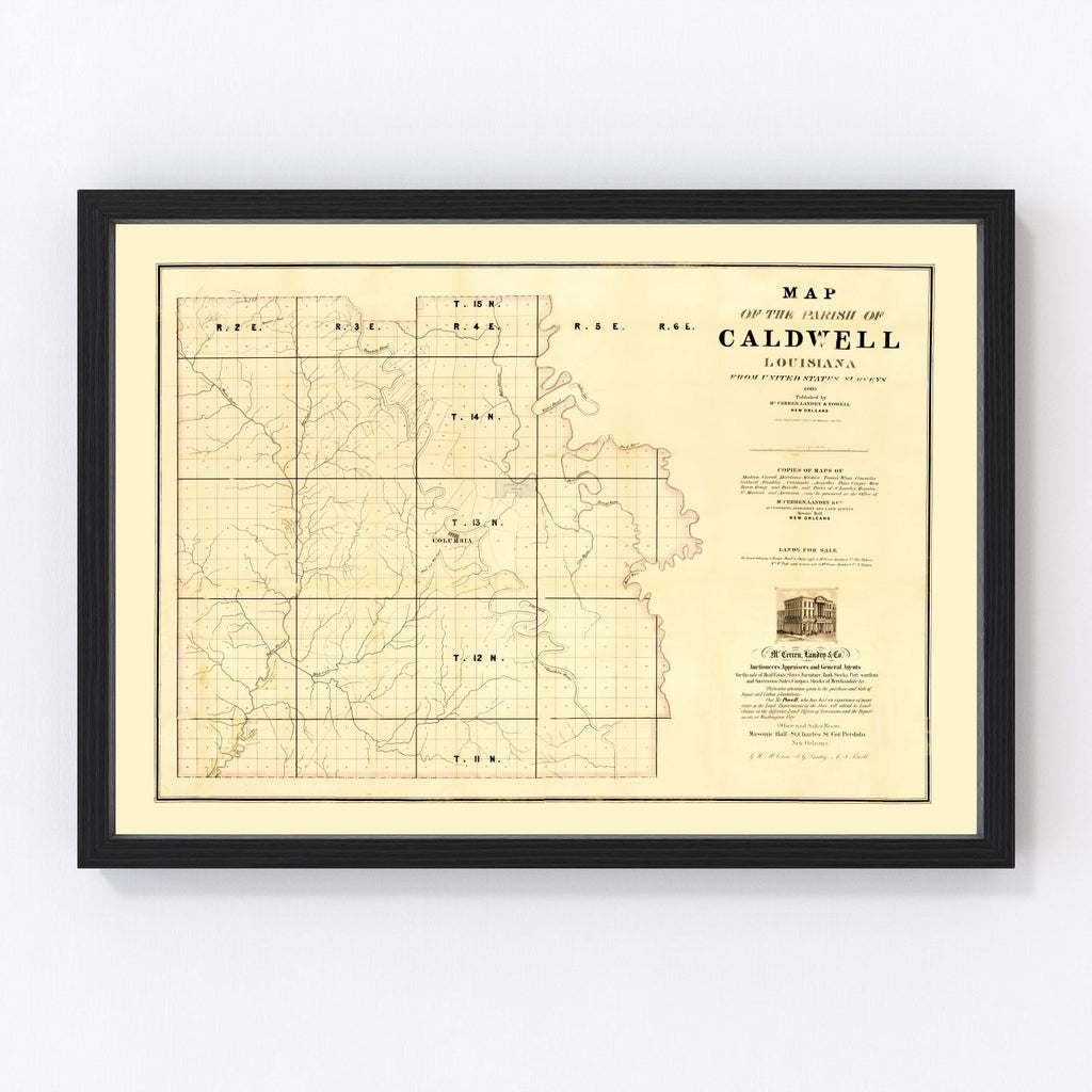 Vintage Map of Caldwell Parish, Louisiana 1860