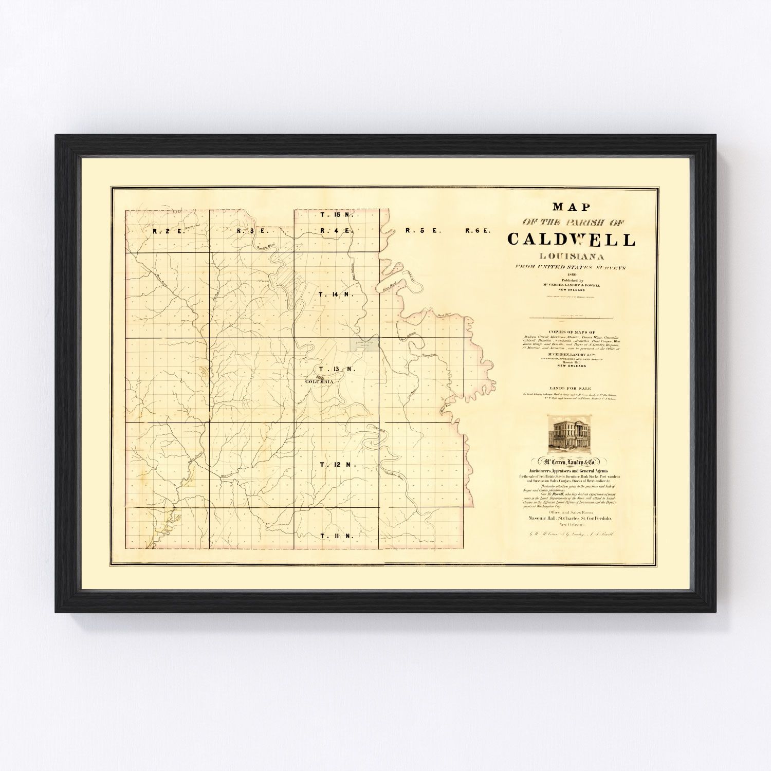 Vintage Map of Caldwell Parish, Louisiana 1860