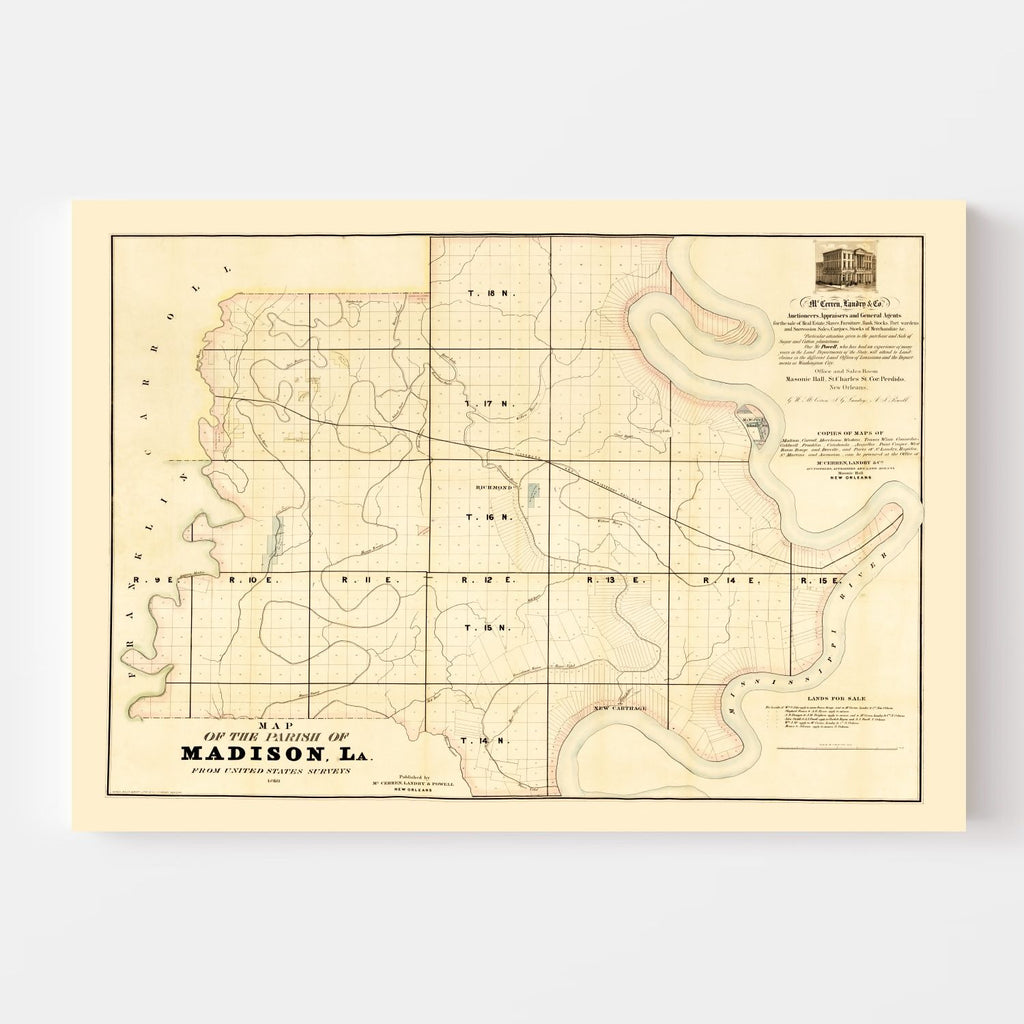 Vintage Map of Madison Parish, Louisiana 1860