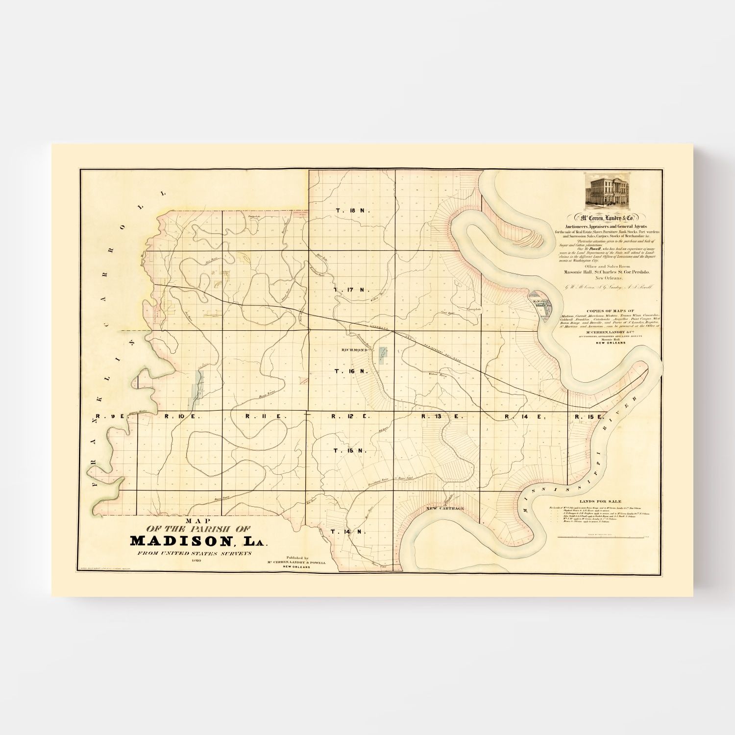 Vintage Map of Madison Parish, Louisiana 1860