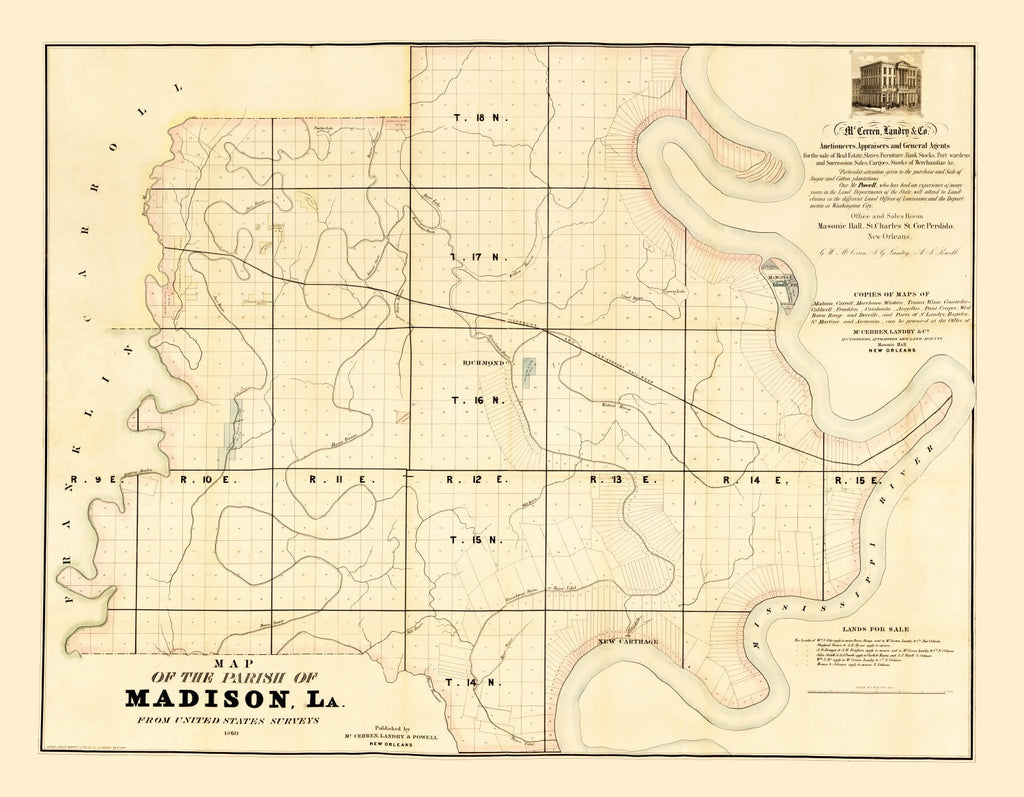 Vintage Map of Madison Parish, Louisiana 1860