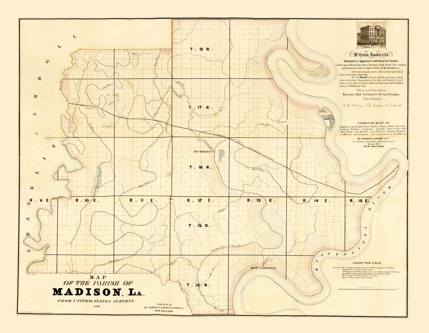 Vintage Map of Madison Parish, Louisiana 1860
