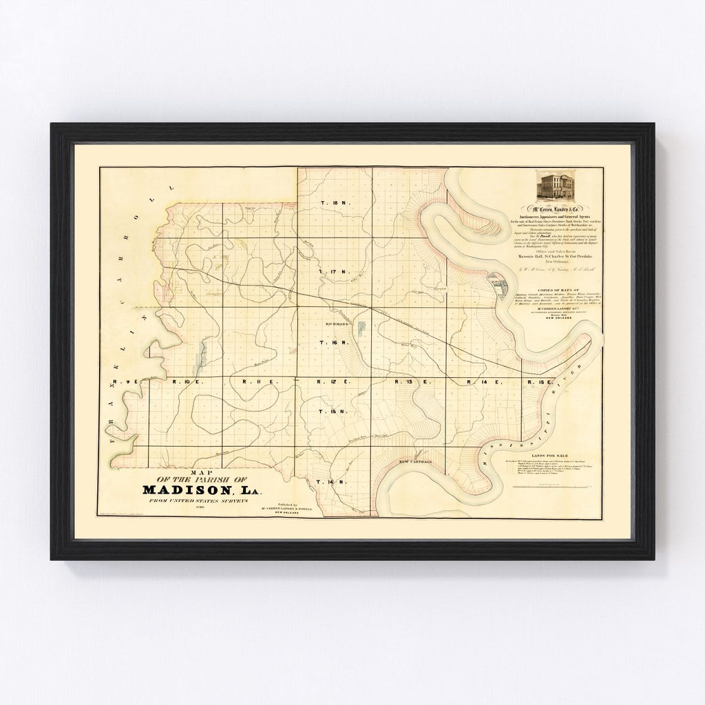 Vintage Map of Madison Parish, Louisiana 1860