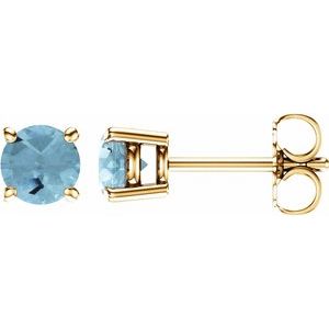 14K Yellow Gold 5 mm Natural Aquamarine Earrings