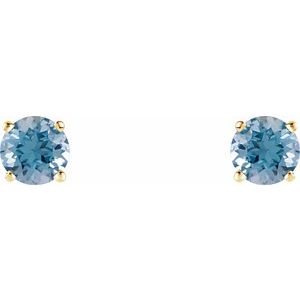 14K Yellow Gold 5 mm Natural Aquamarine Earrings – image 2