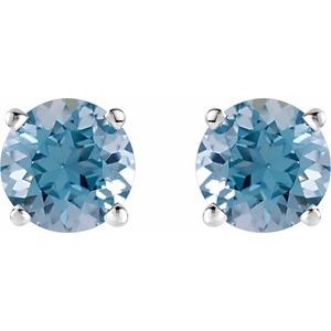 Platinum 8 mm Lab-Grown Aqua Sapphire Earrings