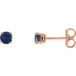 14K Rose Gold 4 mm Natural Blue Sapphire Earrings