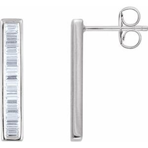 14K White Gold 1/2 CTW Natural Diamond Baguette Bar Earrings