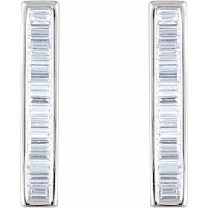 14K White Gold 1/2 CTW Natural Diamond Baguette Bar Earrings – image 2