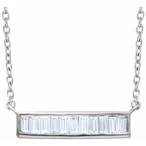 14K White Gold 1/4 CTW Natural Diamond Baguette Bar 18" Necklace