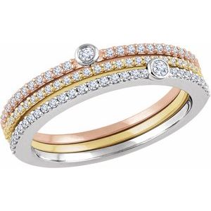 14K White/Yellow/Rose Gold 3/8 CTW Natural Diamond Stackable Rings - Set of 3