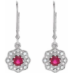 14K White Gold Natural Ruby & 1/10 CTW Natural Diamond Halo-Style Earrings – image 2