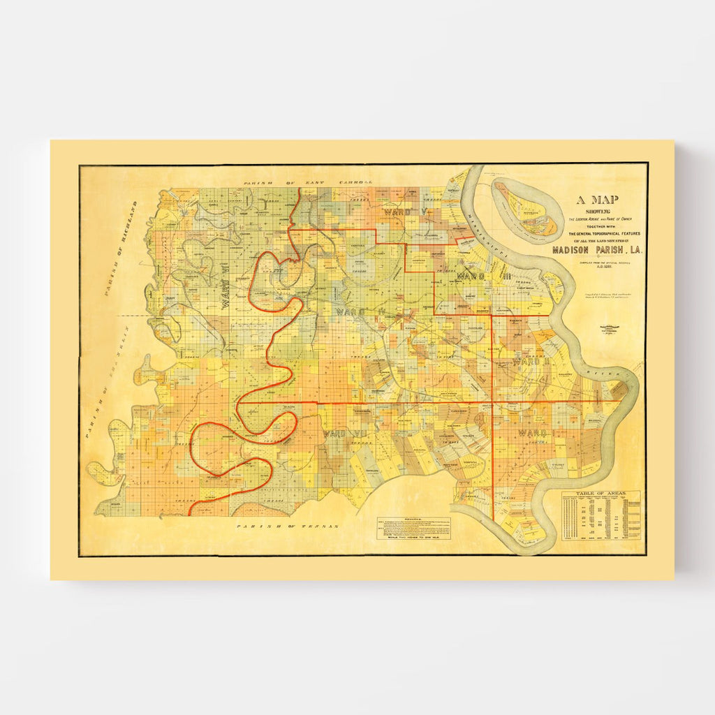 Vintage Map of Madison Parish, Louisiana 1891