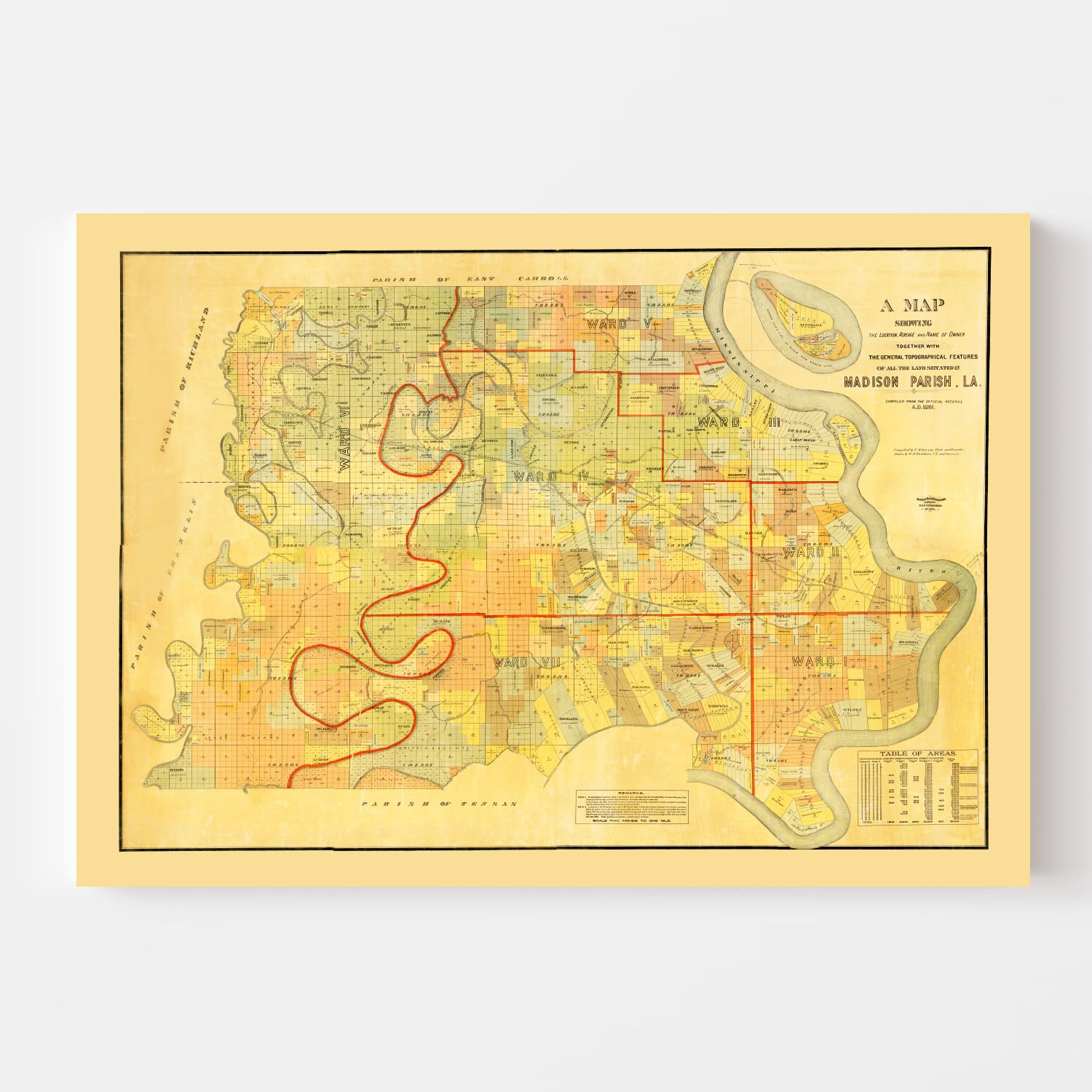 Vintage Map of Madison Parish, Louisiana 1891