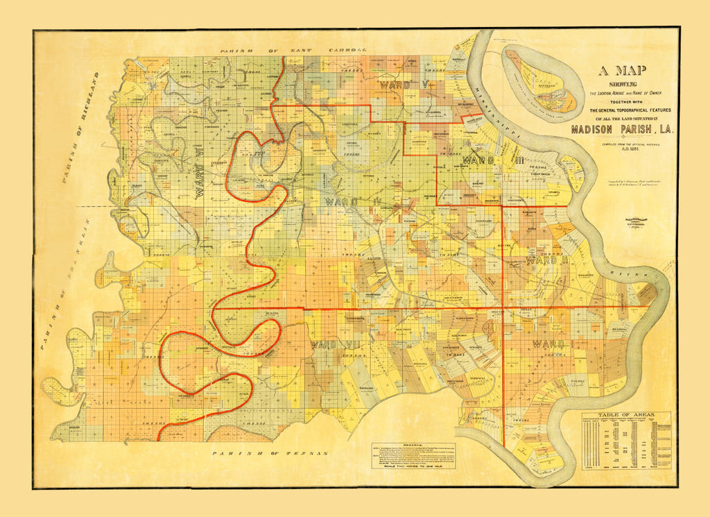 Vintage Map of Madison Parish, Louisiana 1891