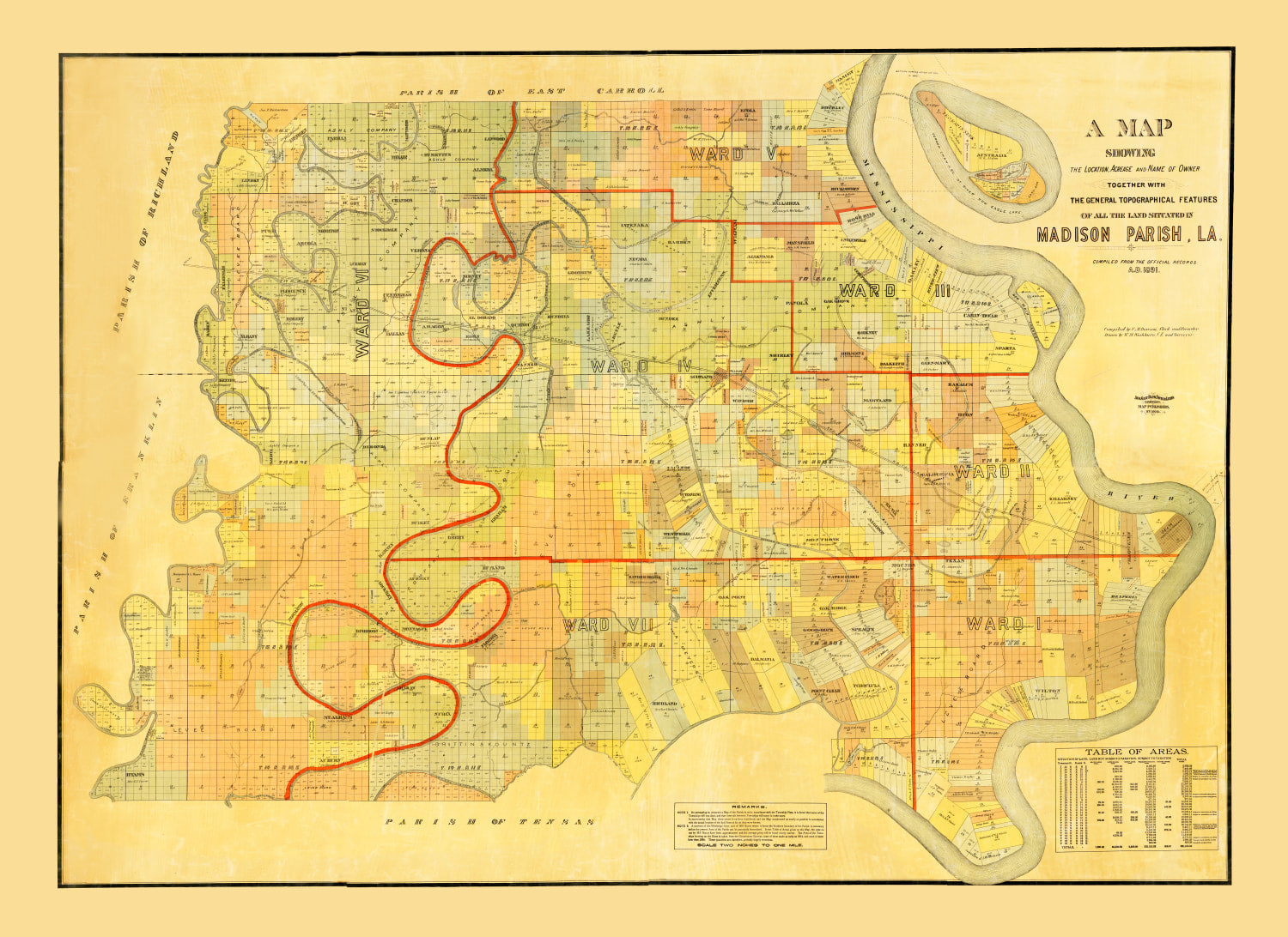 Vintage Map of Madison Parish, Louisiana 1891