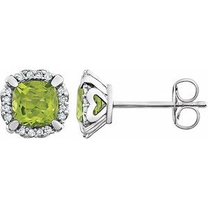 14K White Gold Natural Peridot & 1/10 CTW Natural Diamond Earrings