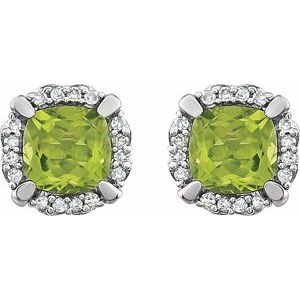 14K White Gold Natural Peridot & 1/10 CTW Natural Diamond Earrings – image 2