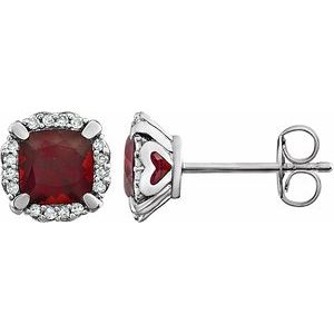 14K White Gold Natural Mozambique Garnet & 1/10 CTW Natural Diamond Earrings