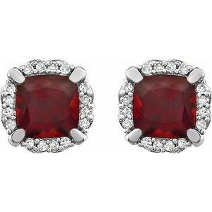 14K White Gold Natural Mozambique Garnet & 1/10 CTW Natural Diamond Earrings – image 2