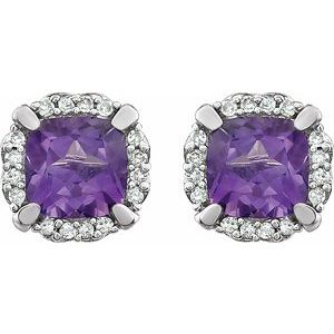 14K White Gold Natural Amethyst & 1/10 CTW Natural Diamond Earrings – image 2