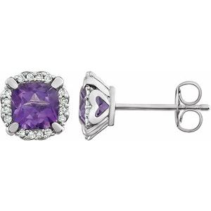 Cushion 4-Prong Halo-Style Birthstone Earrings