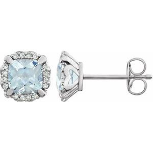 14K White Gold Natural Aquamarine & 1/10 CTW Natural Diamond Earrings