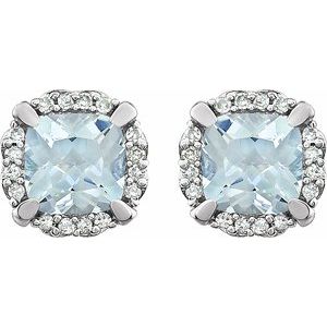14K White Gold Natural Aquamarine & 1/10 CTW Natural Diamond Earrings – image 2