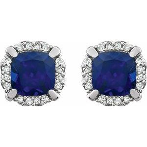 Cushion 4-Prong Halo-Style Birthstone Earrings