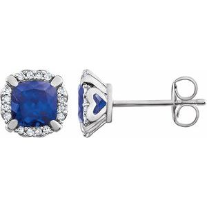 14K White Gold Lab-Grown Blue Sapphire & 1/10 CTW Natural Diamond Earrings