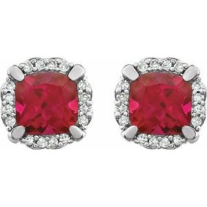 14K White Gold Lab-Grown Ruby & 1/10 CTW Natural Diamond Earrings – image 2