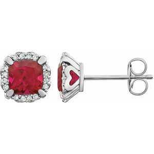 14K White Gold Lab-Grown Ruby & 1/10 CTW Natural Diamond Earrings