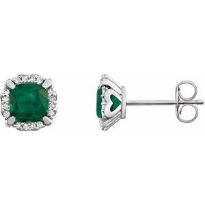 14K White Gold Lab-Grown Emerald & 1/10 CTW Natural Diamond Earrings