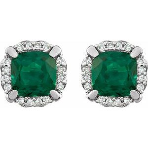 14K White Gold Lab-Grown Emerald & 1/10 CTW Natural Diamond Earrings – image 2