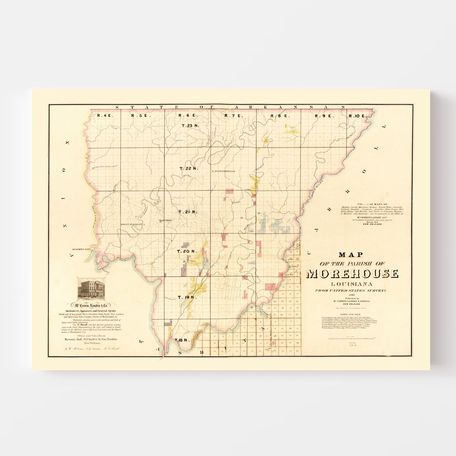 Vintage Map of Morehouse Parish, Louisiana 1860