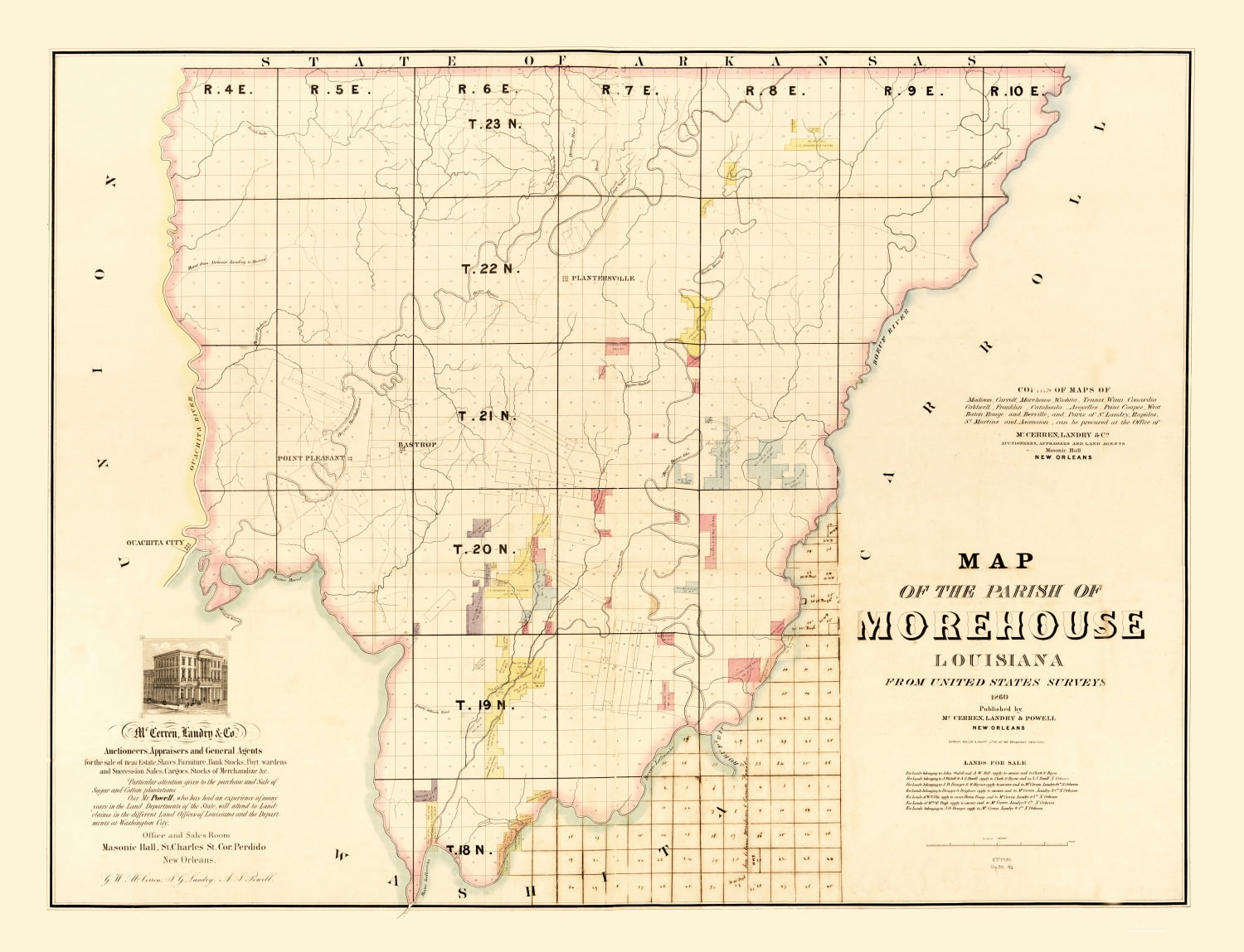 Vintage Map of Morehouse Parish, Louisiana 1860