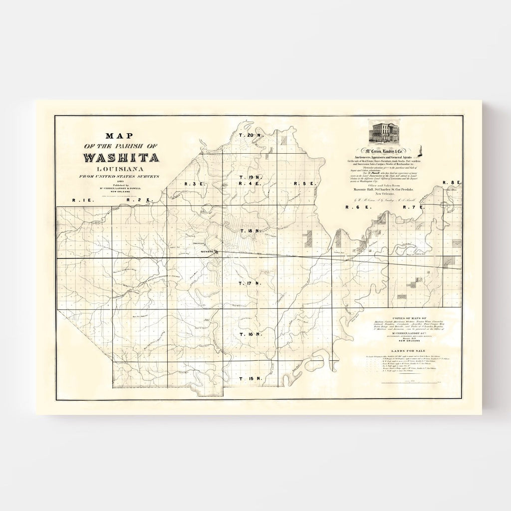 Vintage Map of Washita Parish, Louisiana 1860