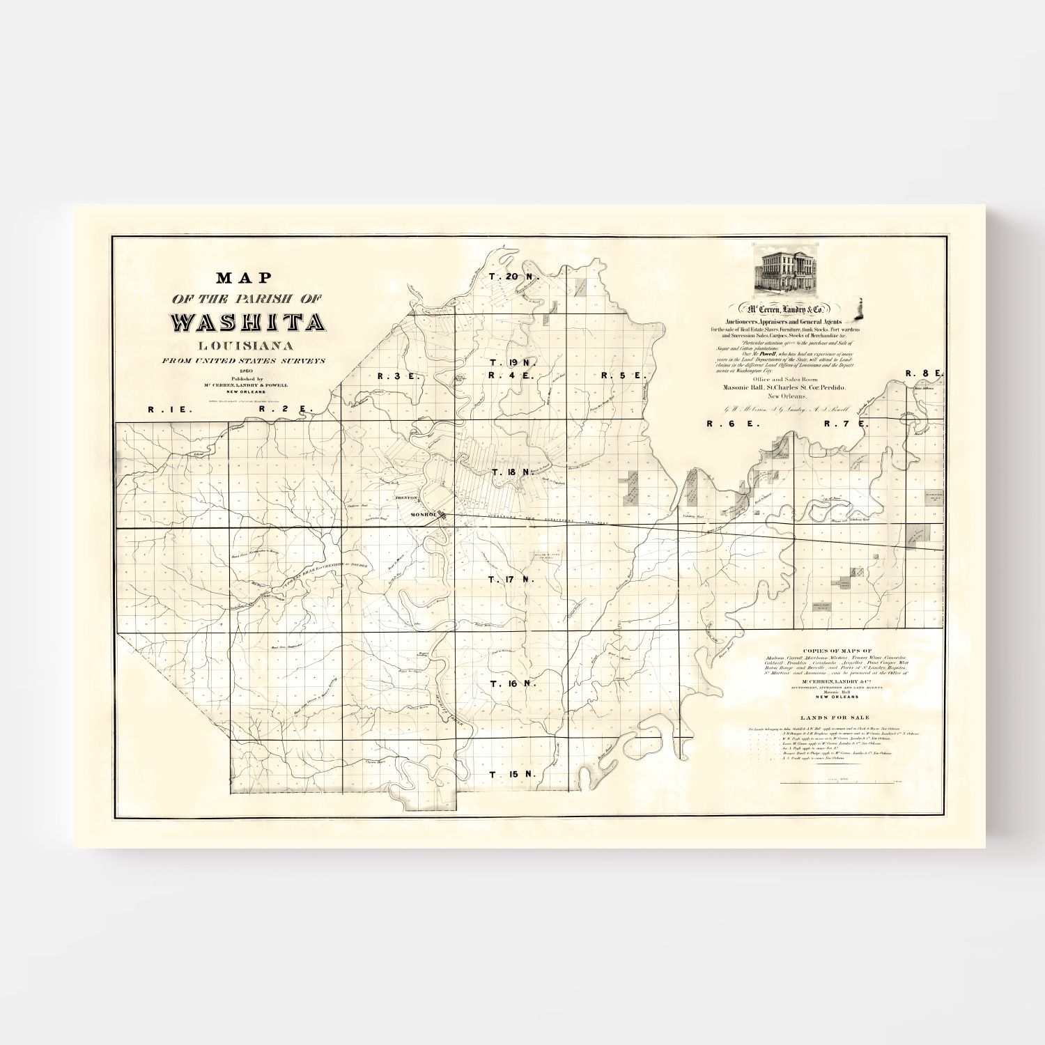 Vintage Map of Washita Parish, Louisiana 1860